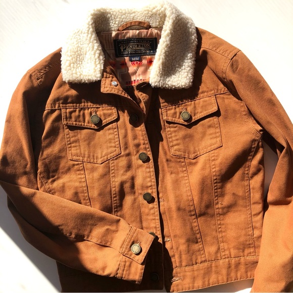 Pendleton Brown Crop Jean Jacket with Sherpa Collar - Picture 4 of 10